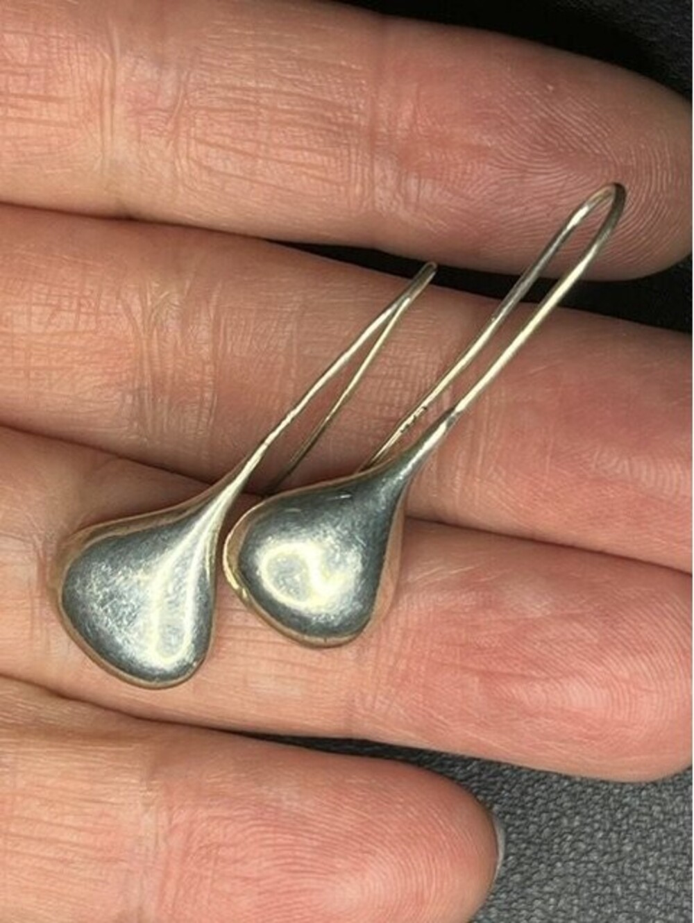 B7378 Modernist Teardrop Dangle Earrings Sterling Silver 2.3g 1.5"